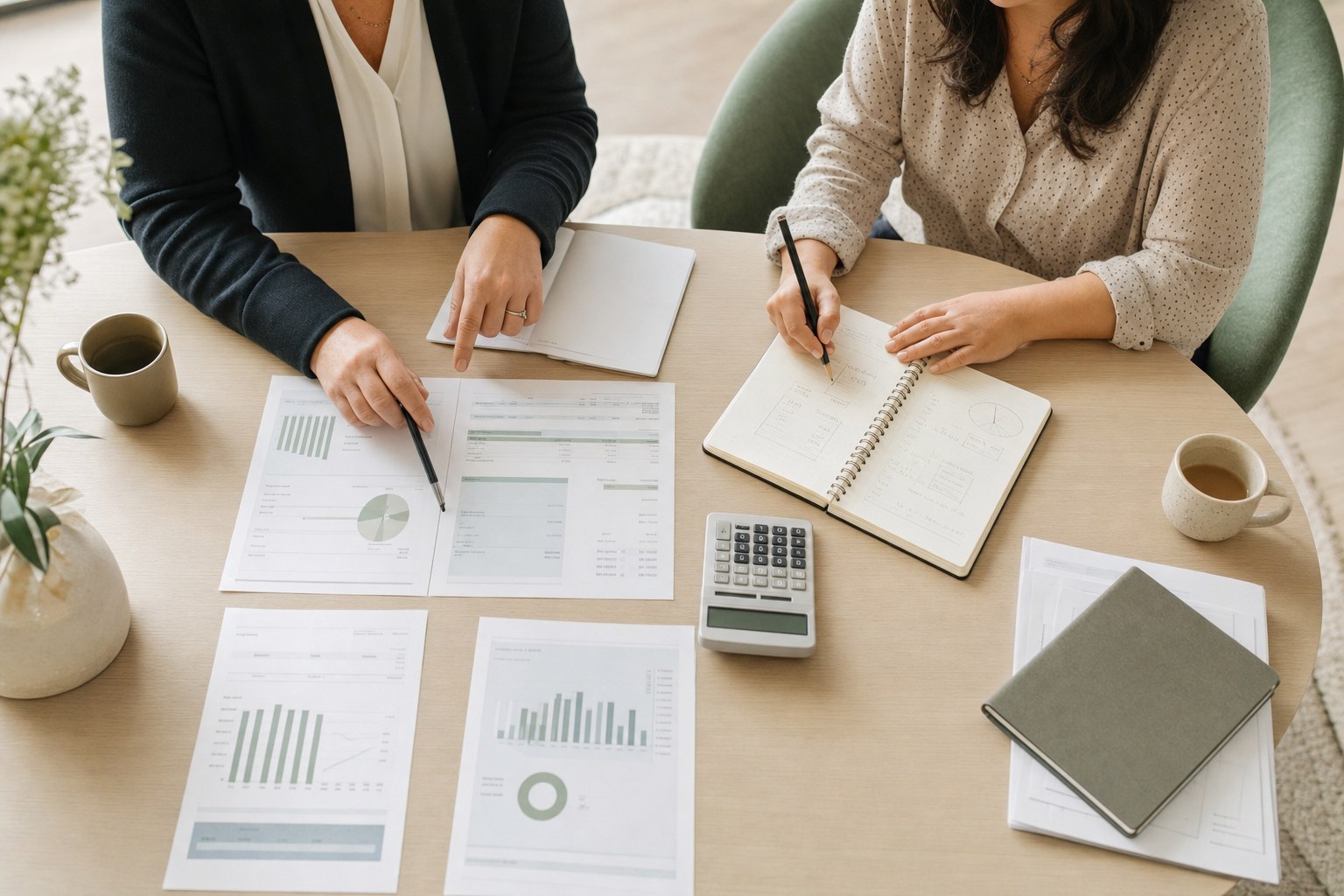 Documents and budget notes arranged for financial planning